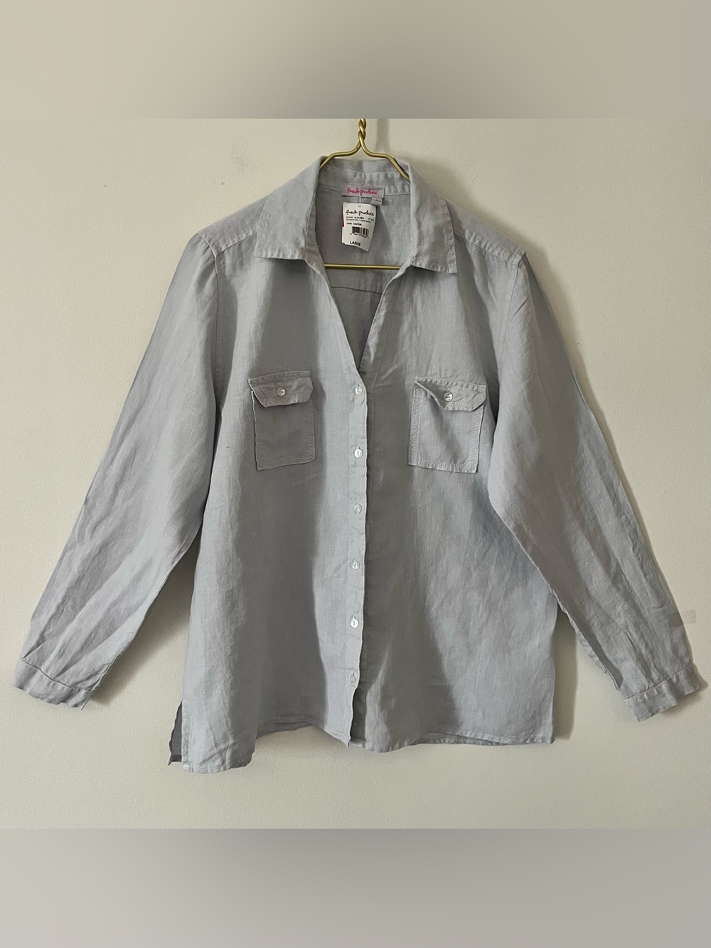 fresh produce NWT Women’s Light Gray Linen Button Up Shirt Large Minimalist